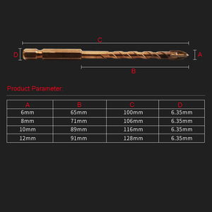 Jeu de forets à pointe croisée en carbure pour <span class=keywords><strong>carrelage</strong></span>, tige hexagonale de 1/4 pouces, pour percer le verre, la céramique, le béton et le bois (6mm/8mm/10mm/12mm), 1 pièce/5 pièces - Product Image 2