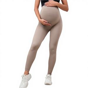 Nouveaux Leggings 2025 en Spandex/Nylon Couleur Café Uni, Élastiques et Respirants, pour Premiers Mois de <span class=keywords><strong>Grossesse</strong></span>, Soutien Ventral, Séchage Rapide, Non Compressifs - Product Image 1