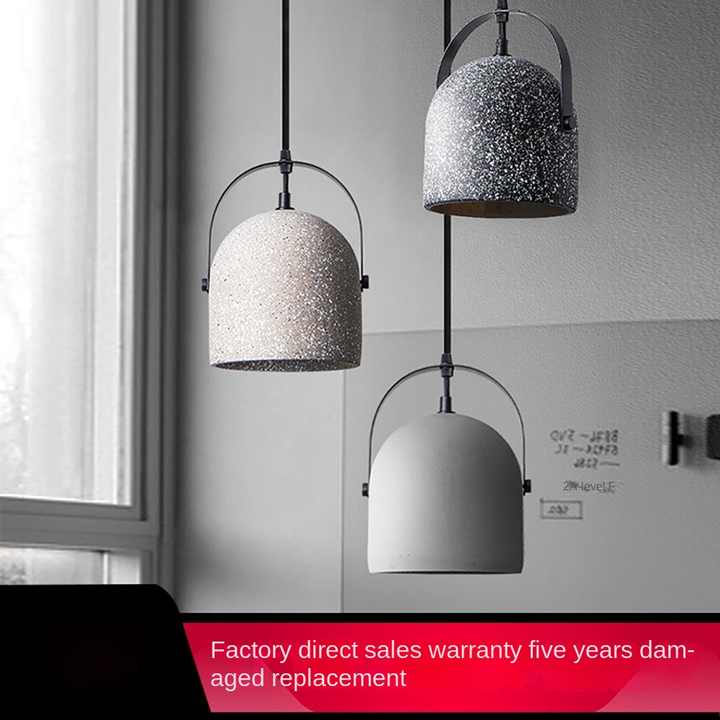 Industrial Style Single Head Terrazzo Chandelier Small Pendant Lamp with Stone Shade for Dining Room Bedside Bar Cement Design