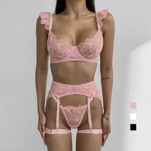 2024 amore profondo Sexy Lingerie trasparente reggiseno rosa ricamo Lingerie alla rinfusa donna su misura
