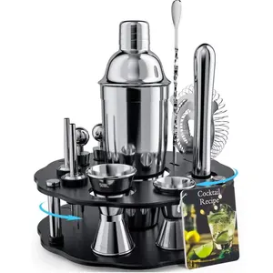 Barman Kit 14-delige Cocktail Shaker Set Roestvrijstalen Staafgereedschap Met Roterende Standaard Mixologie Barman Kit