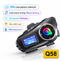 Casque Intercom Moto 5.3 avec Écran LCD, Radio FM, Partage de Musique via Carte TF, Étanchéité IPX6, Autonomie 1000mAh, Portée 500M pour 2 Motards