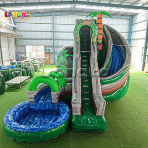 Toboggan aquatique gonflable Palm Tree Volcano avec piscine, parc aquatique gonflable terrestre - Product Image 1