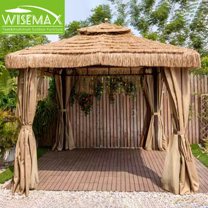 WISEMAX FURNITURE Gazebo de patio PE rotin cadre en acier galvanisé extérieur plage fête patio parasol pour cour soleil abri ensemble - Product Image 1