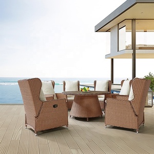 Brown Modern Wicker Aluminum <strong>Table</strong> <strong>6</strong> <strong>Seater</strong> Adjustable Back <strong>Chairs</strong> Furniture Outdoor <strong>Garden</strong> Rattan 7 Piece <strong>Round</strong> Dining Sets - Product Image 1