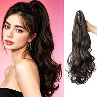 Perruque synthétique ondulée pour femme avec pince à cheveux, pour queue de cheval haute, cheveux longs, grandes ondulations, fibre haute température