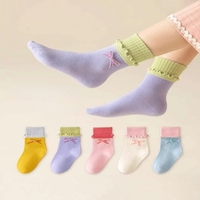 Chaussettes mi-mollet pour filles style princesse, roses, en polyester léger et fin, avec bordure à volants