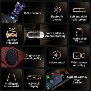 Camera hành trình ô tô không dây CarPlay Android Auto 9.66 inch, WIFI, camera kép, gương chiếu hậu, camera kép 4K 1080P, hộp đen ô tô, Bluetooth - Product Image 3