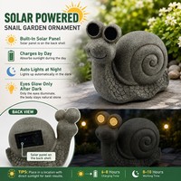 Figurine de jardin solaire en résine grise, adorable escargot, lumière LED chaude, œil lumineux, ornement animal pour la décoration de la terrasse et de la table
