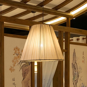 Lustre de restaurant chinois, luminaire suspendu rond en tissu, LED E27, pour salle à manger et salon de thé - Product Image 4
