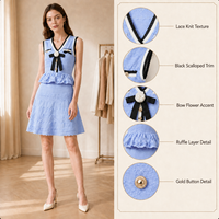 Nouvelle Robe Tricotée Été 2026 Bleue Col V Sans Manches Coupe Slim à Volants Jupe Trapèze Élégante pour Femme – Idéale Quotidien, Rendez-vous Galants et Soirées