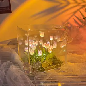 Tulip Night Light Rubik's Cube Handmade DIY Materials Roses to Girlfriends Gifts Tulip Flower Table Lamps