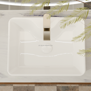 Fregadero de baño de encimera Fregadero de recipiente de cerámica rectangular con orificio de drenaje Lavabo moderno Baño de tocador Lavabo rectangular Lavabo - Product Image 2
