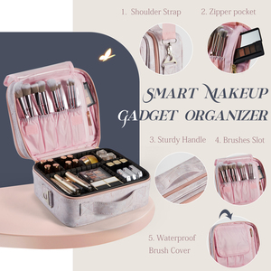 Portable Marble Rose <b>Makeup</b> Bag Travel <b>Case</b> Multi Function 2 Layer Cosmetic Bag Jewellery Storage Organizer with Shoulder Strap - Product Image 4