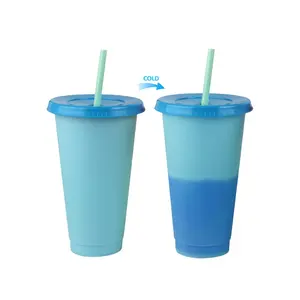 New color changing mug plastic color changing tumbler plastic tumbler with straw