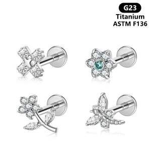 Pendientes de tuerca de titanio G23 para mujer, <span class=keywords><strong>oreja</strong></span> minimalista de Zirconia, hipoalergénico, CZ, hélice, caracola, cartílago, <span class=keywords><strong>Tragus</strong></span>, Piercing, joyería - Product Image 2