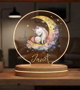Lámpara Nocturna Personalizada de Unicornio y <span class=keywords><strong>Luna</strong></span>, LED Blanco Cálido, Decoración de Habitación de Cuentos de Hadas, Uso Doméstico, Regalo de Ramadán - Product Image 1