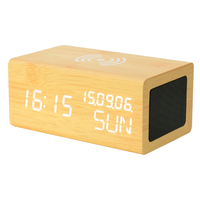 Cargador inalámbrico EMAF Altavoz de madera Calendario de tiempo Temperatura Humedad Pantalla Mesa de escritorio Reloj despertador digital electrónico
