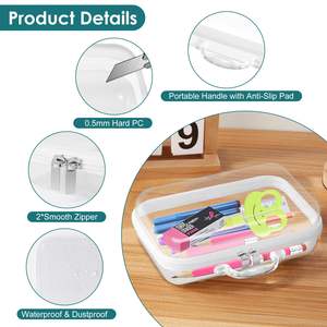 Wadah pensil kantong ritsleting, wadah pensil kantong ritsleting bening sisi plastik keras untuk penyimpanan - Product Image 2