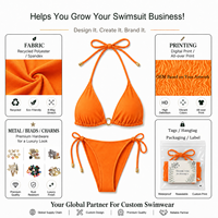 Maillot de bain femme personnalisé en matériaux recyclés, avec logo métallique cousu, coussinets, crochets réglables, bordure contrastante et double doublure