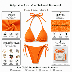 Traje de Baño Personalizado <span class=keywords><strong>con</strong></span> Detalles Metálicos Reciclados, Logotipo Cosido, Almohadillas Ajustables, Cierre de Gancho, Ribete en Contraste, Doble Forro, Bikini para Mujer - Product Image 3