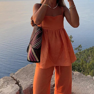 Ensemble de 2 pièces décontractées pour femmes, couleur unie, style sling, tendance - Product Image 2