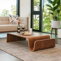 Table basse pliante en bois massif courbé, style nordique moderne du milieu du siècle, design scandinave minimaliste, mobilier de salon