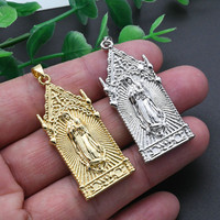 Haute qualité plaqué or forme ovale Relief église vierge marie grande taille 27x36mm pendentifs pour bijoux chrétiens