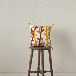 Funda de Cojín Bordada Estilo Bohemio de Tela de Algodón y Bambú Sin Relleno, Elegante Almohada - Product Image 1