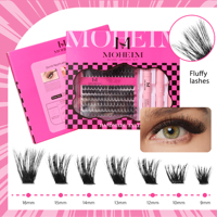 Kit de cils en grappe 9-16mm Courbure D, effet wispy, synthétiques réutilisables, avec plateau et adhésif de fixation, pour débutants, vente en gros