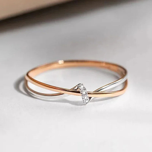 CAOSHI Dainty Two Tone Plated Twist Design Sparkling Round Zircon Anillos finos para compromiso nupcial CZ Anillos Joyería para mujeres - Product Image 3