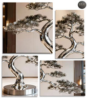 Sculpture d'arbre en métal d'intérieur, art de polissage en forme d'arbre de jardin, grande sculpture d'arbre en acier inoxydable pour plantes