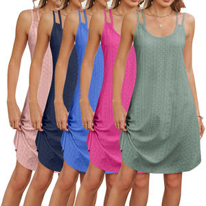 Foreign Trade Women Europe and the United States New Summer Solid Color Round Neck slip Loose Sleeveless <strong>Dress</strong> - Product Image 1