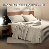 Parure de lit Bare Home 100% Coton Velouté Doux et Lourd, Flanelle Doublement Brossée, Poches Profondes, Taille King Split, Couleur Sable