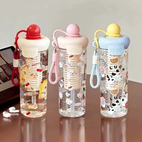 Nouvelle Bouteille d'Eau Portable 2026, Grande Capacité, Motif Dessin Animé, avec Séparateur Thé-Eau, Paille et Cordon, Design Mignon