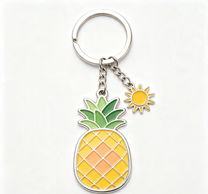 Llavero de Metal Personalizado con Diseño de Piña y Sol, Anillo para Llaves de Aleación de Zinc Esmaltado, Ligero, Regalo Promocional, Souvenir - Product Image 4