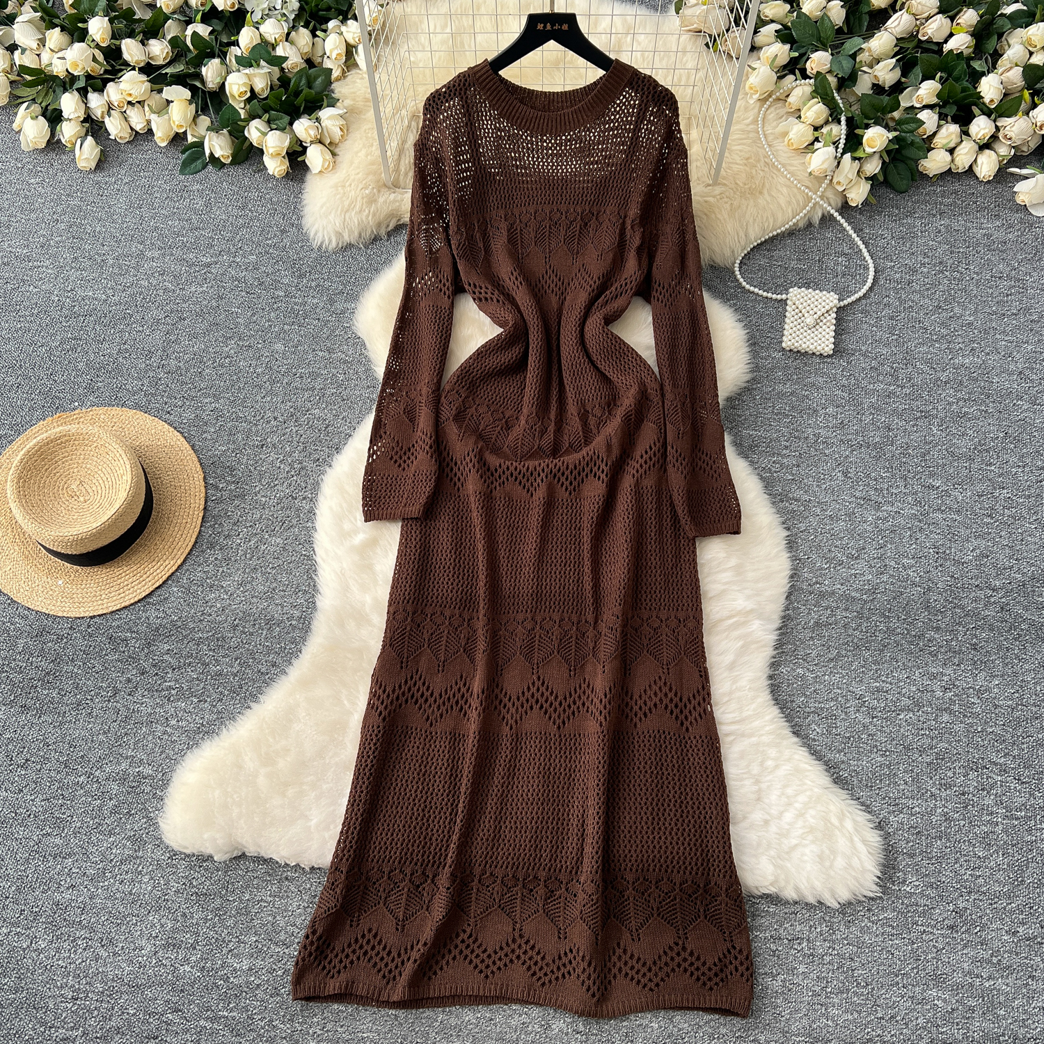 navy blue dress for baby girl Korean women girls knitting long sleeve pocket dress autumn winter Ladies  sweate