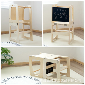 Foldable Baby Handwashing Stool Multi-functional Kitchen Stool <b>Montessori</b> Climbing Chair Three-in-one <b>Learning</b> <b>Tower</b> Solid Wood - Product Image 5