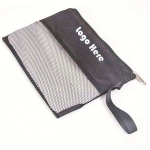 Bolsa de Toallas Personalizada de Microfibra de Poliéster Vintage - Bolsa de Malla Negra con Cierre y Correa para la Muñeca, Sección Transparente para Regalos - Product Image 1