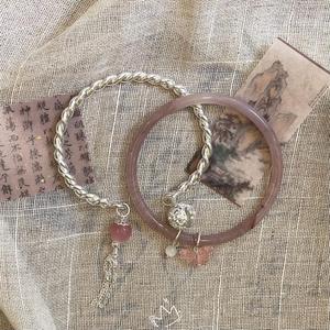 Vintage Gradient Pink Color Imitation Hetian White Jade <b>Bangle</b> Simple Retro Chinese Style Pearl Butterfly Bracelet <b>Set</b> - Product Image 4