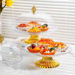 Plateau à gâteau rond en plastique avec couvercle, présentoir à desserts pour fêtes et usage domestique, 2 pièces - Product Image 3