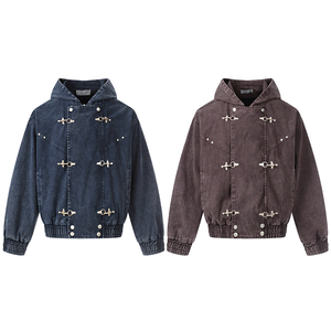 Neue Trendige Marke Amerikanische Retro Heavyweight Washed Distressed Denim-Jacke mit Flugzeugknöpfen, Überzieher und Motorrad-Stil - Product Image 6
