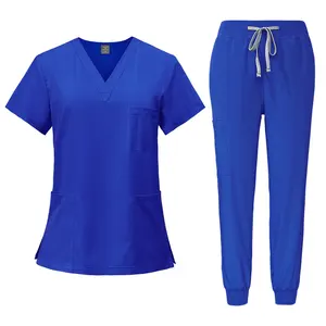 Men Women Quick Dry Custom Logo Nurse Uniforms Doctor Nurses Dental Pet Hospital Uniform Sets Top Jogger Pants Scrubs Suits