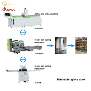 เครื่องจักรผลิตประตูหน้าต่างอลูมิเนียม JUNDE แบบคอมโบ พร้อมเครื่องเจาะกัดซีเอ็นซีแบบโครงเหล็ก และเครื่องเลื่อยอัตโนมัติสองหัว 45 องศา °   + 90 °   ชุดเครื่องมือตัด - Product Image 3