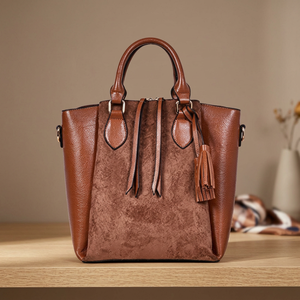 Approvisionnement direct d'usine BS INTERNATIONAL Sacs à main pour femmes en cuir véritable avec fermeture éclair, imperméables, légers, portables, à double sangle - Product Image 2