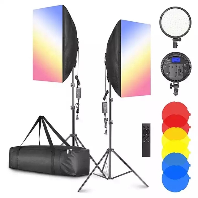CPYP 50*70cm Soft-box Lighting Kit with Color Filter Soft Box Photography 48W Dimmable LED Photo Studio Video