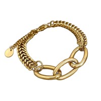 Bracelet cubain double rang en acier inoxydable exagéré, style rétro urbain cool, plaqué or 18 carats, bijoux pour femme