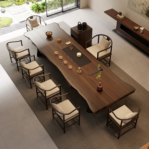 Nouvel ensemble de table à thé en bois massif de style chinois pour usage professionnel, idéal pour la préparation du thé, avec chaises pour salles de réception - Product Image 1