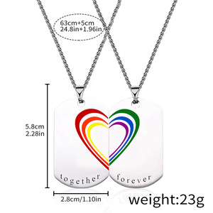 Stainless Steel <b>Couple</b> Heart Pendant <b>Necklace</b> Rainbow Love Together Forever Jewelry Set Gift for Lovers - Product Image 4