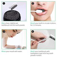 Logo personnalisé 50g de poudre de blanchiment des dents au charbon actif naturel de noix de coco avec brosse à dents en bambou